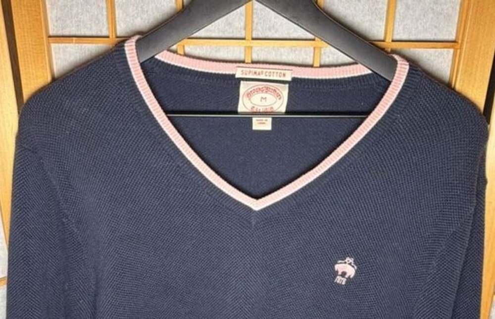 Brooks Brothers V-Neck Sweater Size M Navy Blue Supima Cotton